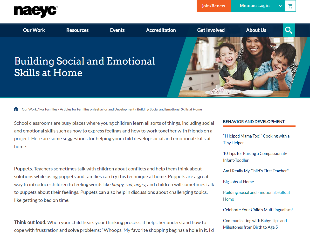 Building Social and Emotional Skills at Home: NAEYC