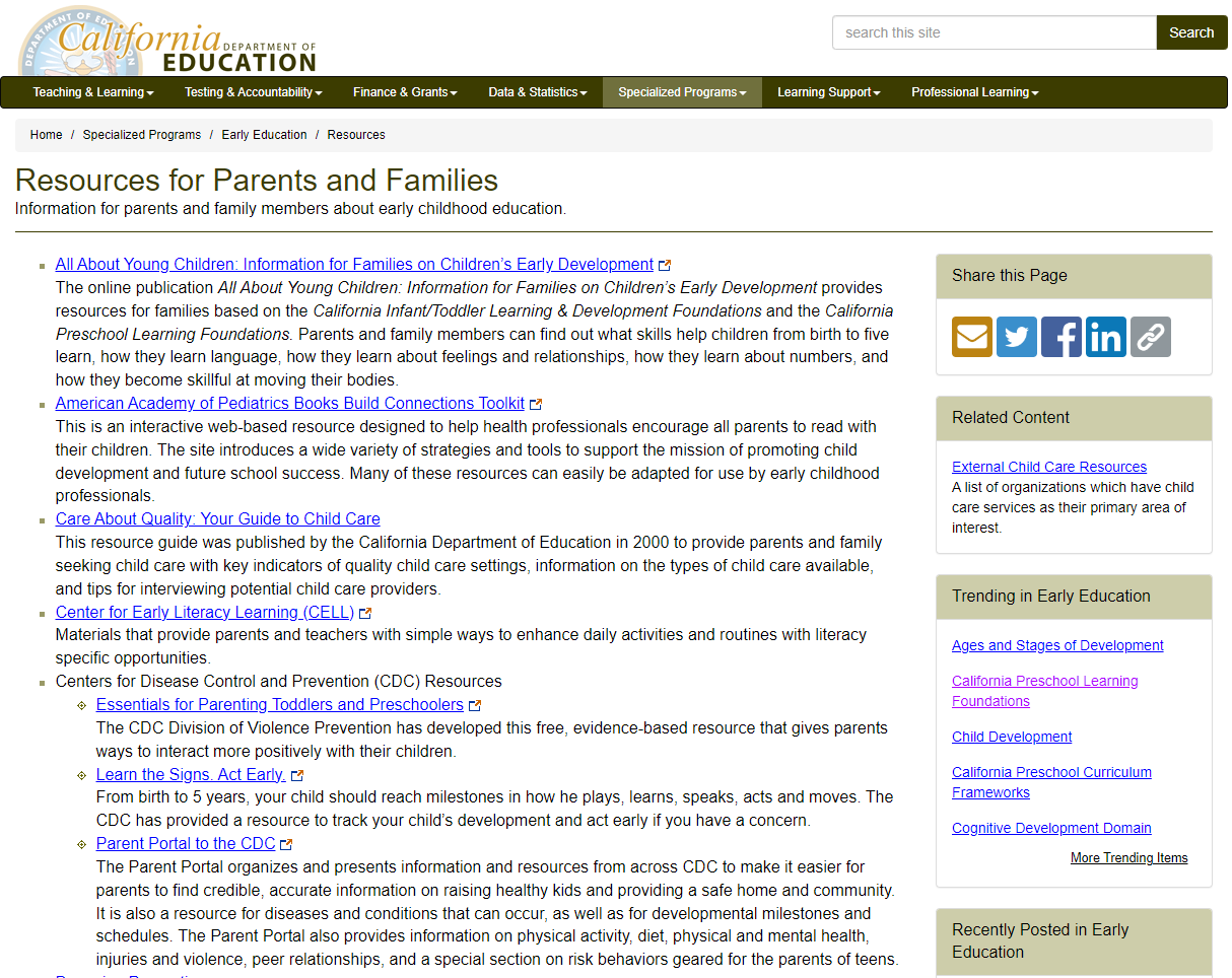 Resources for Parents and Families: Information for parents and family members about early childhood education