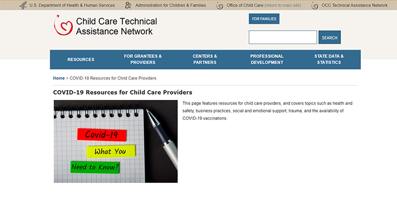 COVID-19 Resources for Child Care Providers. U.S. Department of Health & Human Services Early Childhood Training and Technical Assistance System