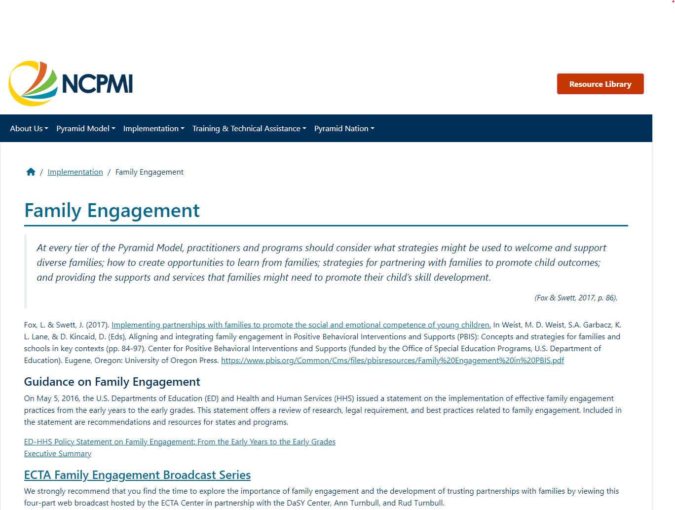 National Center for Pyramid Model Innovations (NCPMI): Family Engagement and Parent Resources