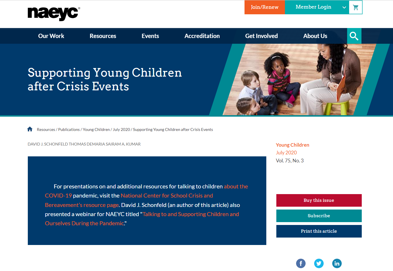 Supporting Young Children after Crisis Events